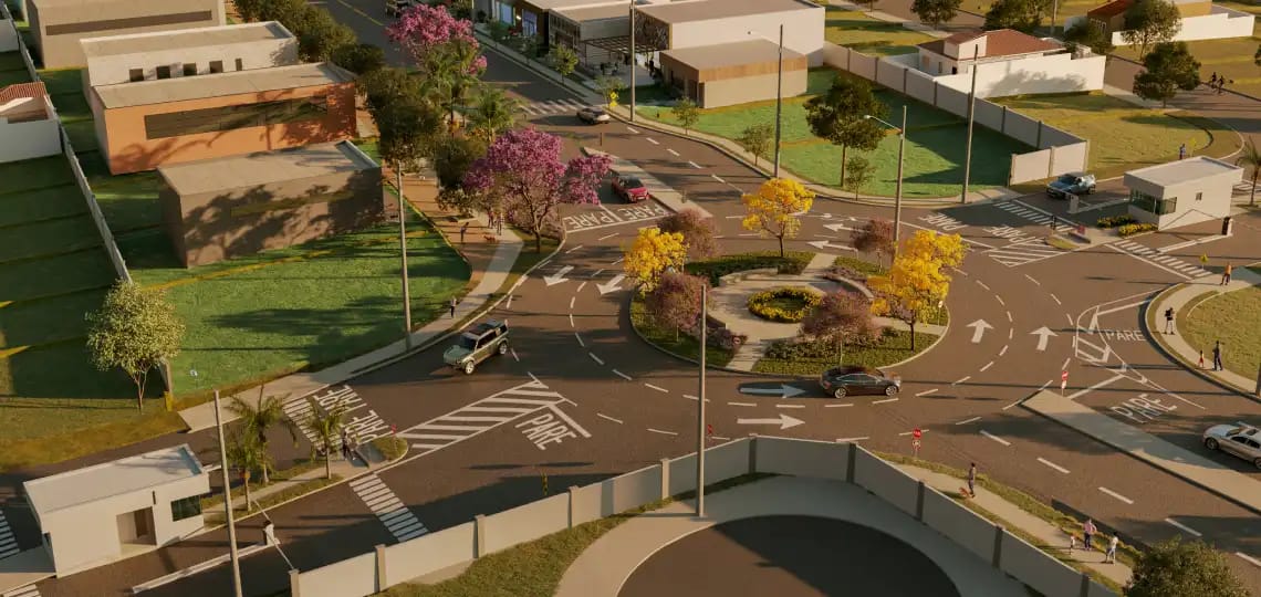 Rotatória e vias urbanizadas